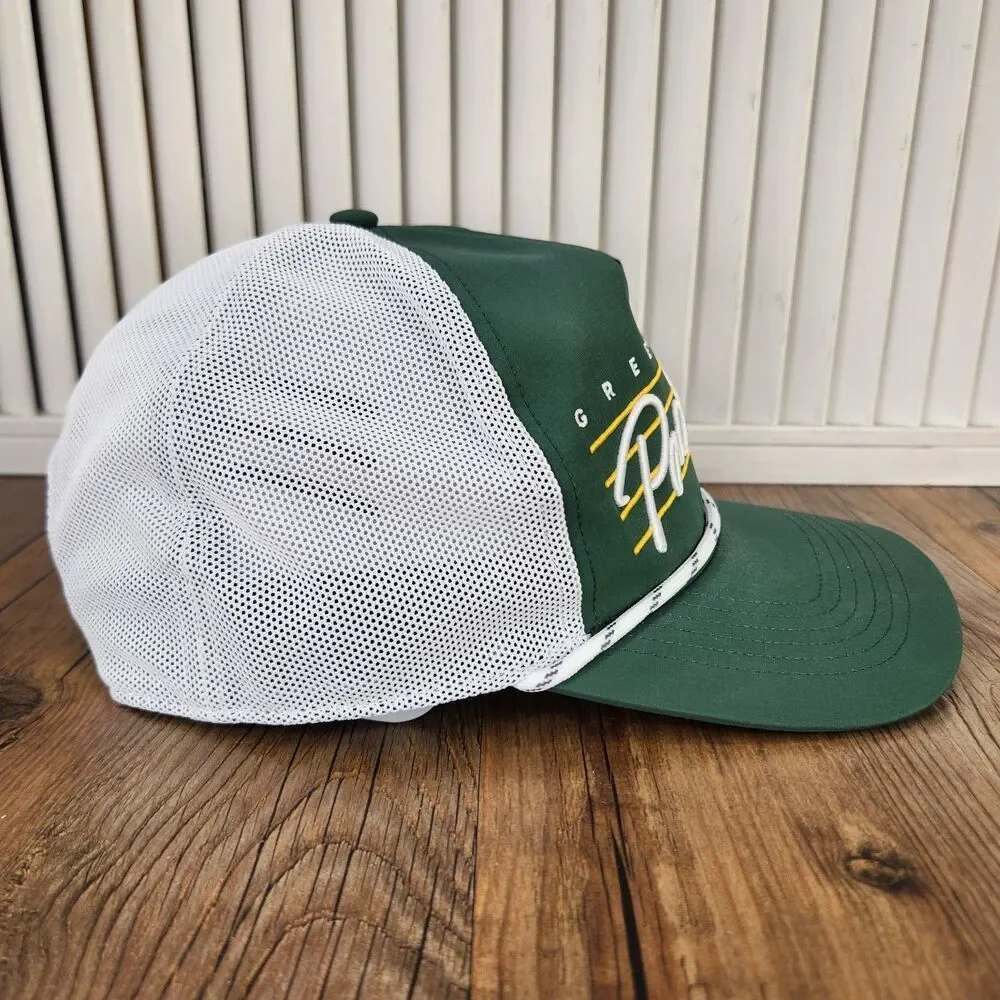 '47 Hitch Green Bay Packers Downburst Script Trucker Hat Green Snapback Rope Cap